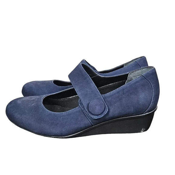 Ros Hommerson Elsa Size 6 Blue‎  Nubuck  Leather Mary Jane Comfort Wedge - Picture 3 of 6